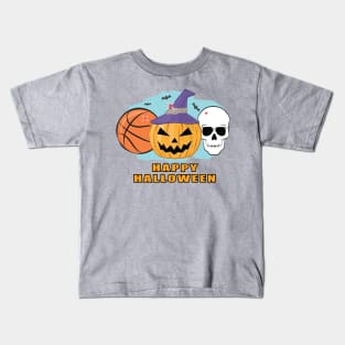 Happy Basketball Halloween - Spooky Skull and Pumpkin Kids T-Shirt